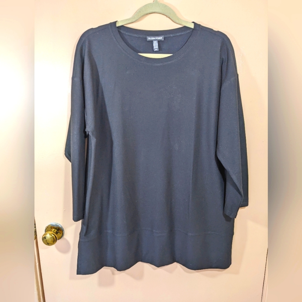 Eileen Fisher washable stretch crepe tunic, black, S (oversized), NWOT